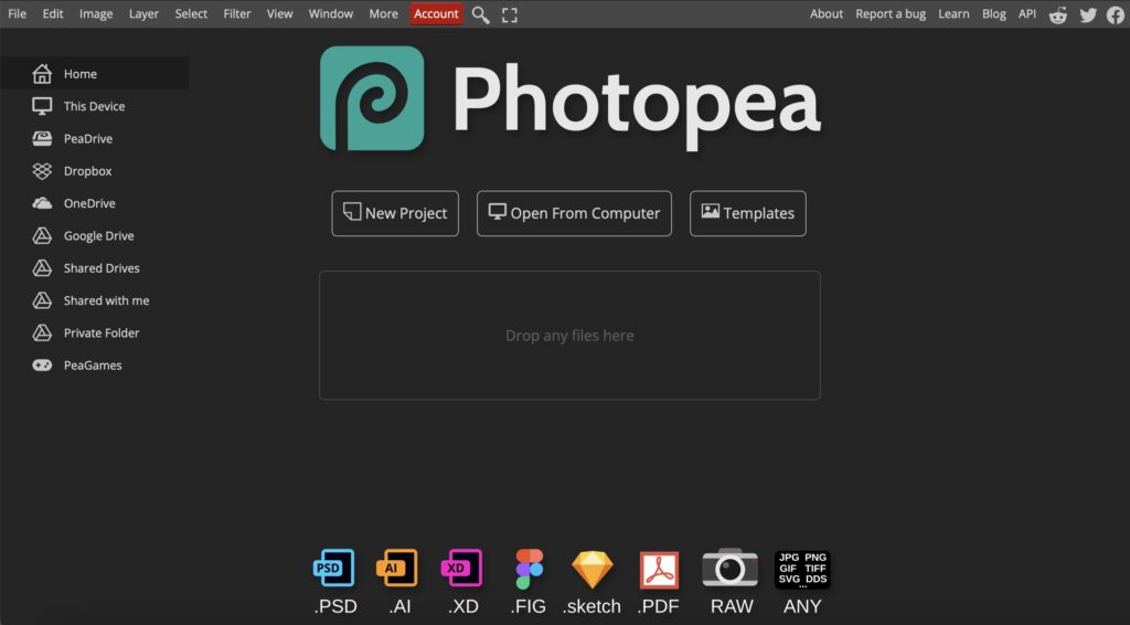 Photopea (ücretsiz photoshop alternatifi)